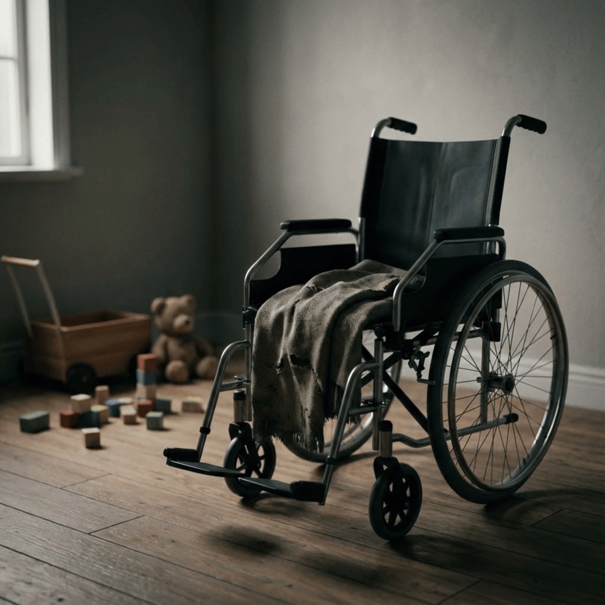 Empty wheelchair in a quiet room